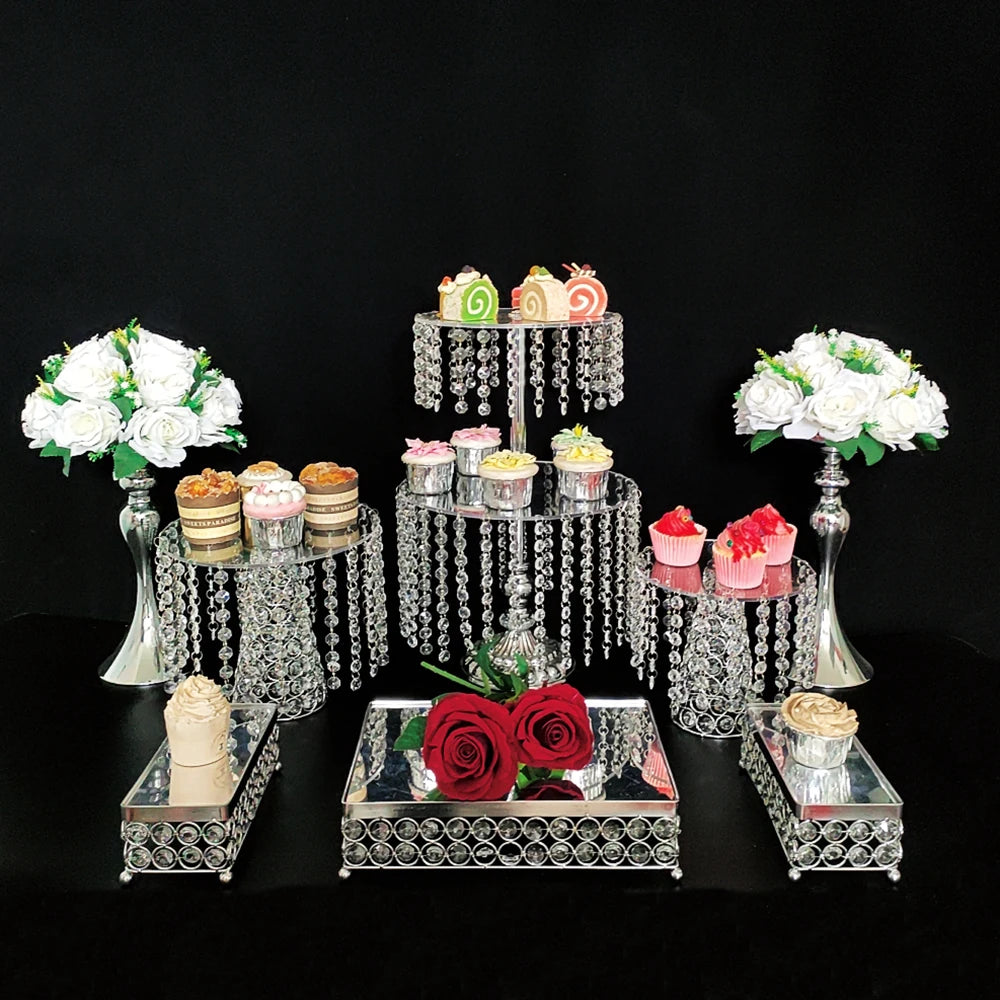 3pcs-9pcs/lot Metal Cake Display Stand Acrylic Plate Crystal Metal Cake Pedestal, Snack Tray, Baking Party Supplies Centerpiece