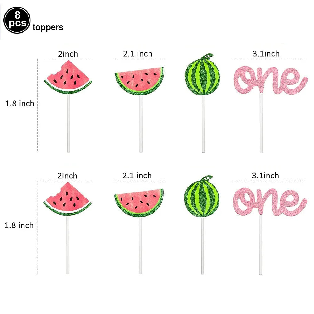 One in a Melon Cupcake Topper Baby Kids 1st Birthday Party Cake Decor Watermelon Themed Party Supplies Baby Shower Girl Birthday