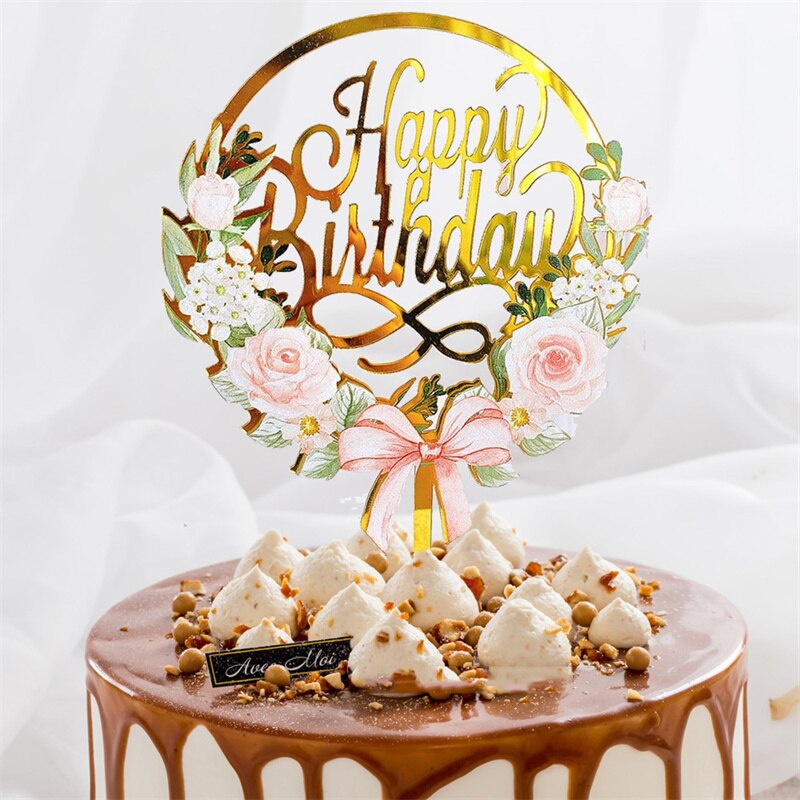 Happy Birthday Cake Topper Gold Acrylic Cake Topper decoration Wedding Party Baking DIY Dessert Cake Decor