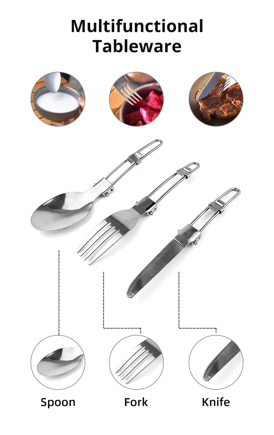 Camping Fork Spoon Outdoor Tableware Foldable Ultralight Stainless Steel Set Of Dishes For Camping Outdoor Cooking