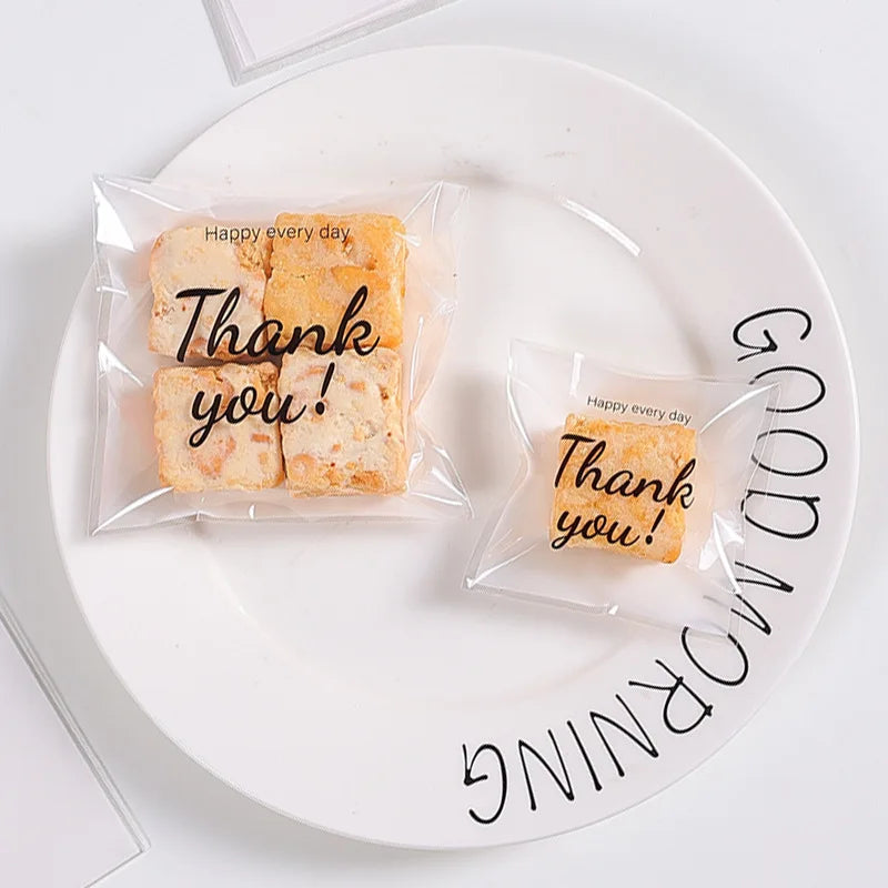 100Pcs Plastic Bag Thank You Cookie Bag Self-Adhesive Candy Bag For Wedding Birthday Party Gift Bag Biscuit Baking Packaging Bag