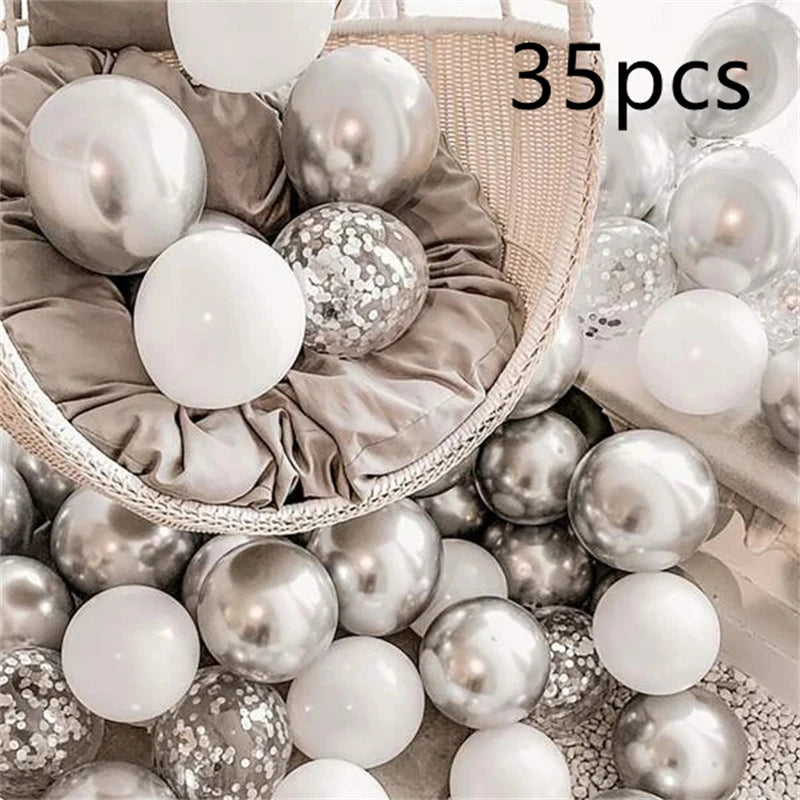 16pcs Black Metallic Sequin Balloons – Party Decorations for Birthday, Wedding & Graduation