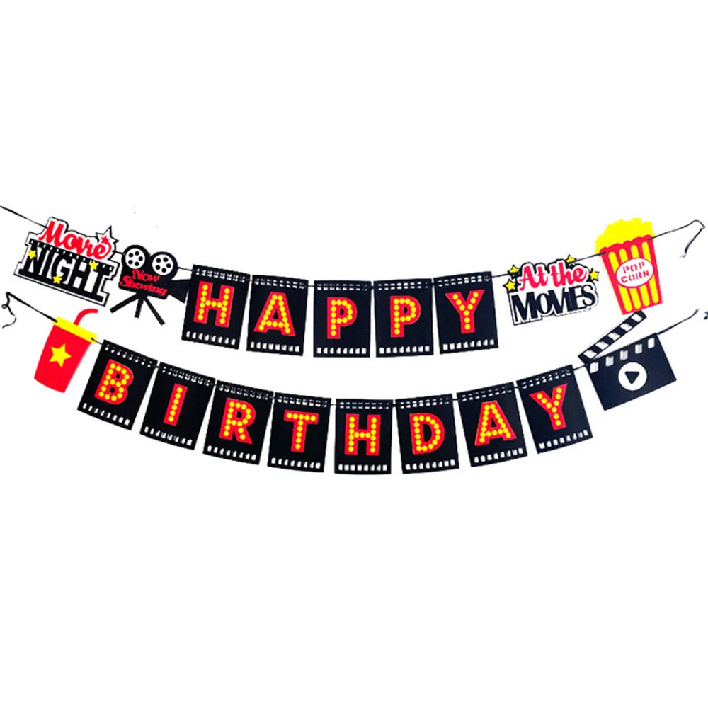 Movie Themed Party cake decor Cake topper banner Popcorn Cinema Ticket Lamplight Camera Movie Night Party Decoration cake topper