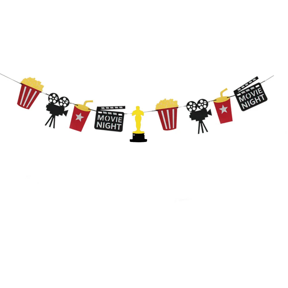 Movie Themed Party cake decor Cake topper banner Popcorn Cinema Ticket Lamplight Camera Movie Night Party Decoration cake topper