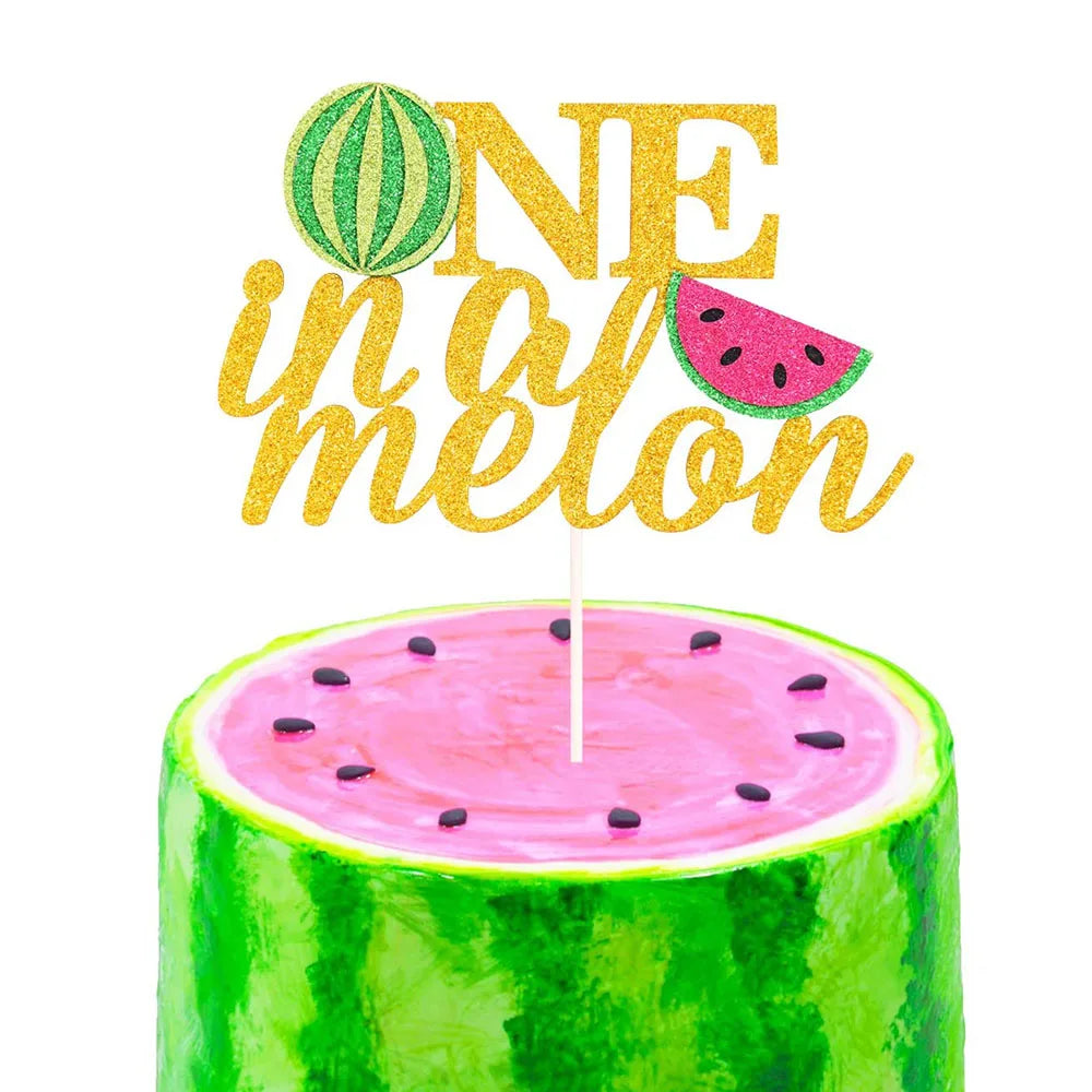One in a Melon Cupcake Topper Baby Kids 1st Birthday Party Cake Decor Watermelon Themed Party Supplies Baby Shower Girl Birthday