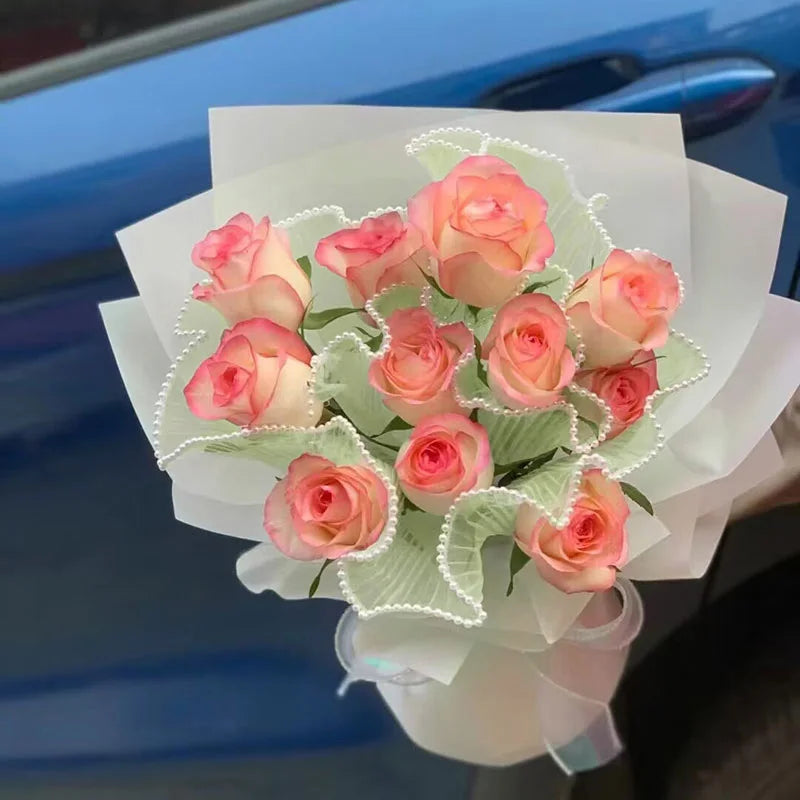 28cmx400cm Flower Wrapping Paper Pearl Wave Yarn Lace Mesh Florist Bouquet Valentine&