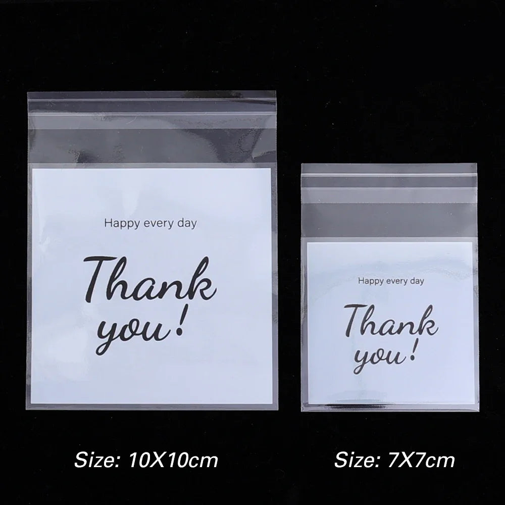 300/100Pcs Thank You Candy Bag Plastic Self-Adhesive Biscuit Snacks Chocolates Lollipop Baking Wedding Birthday Party Gift Bags