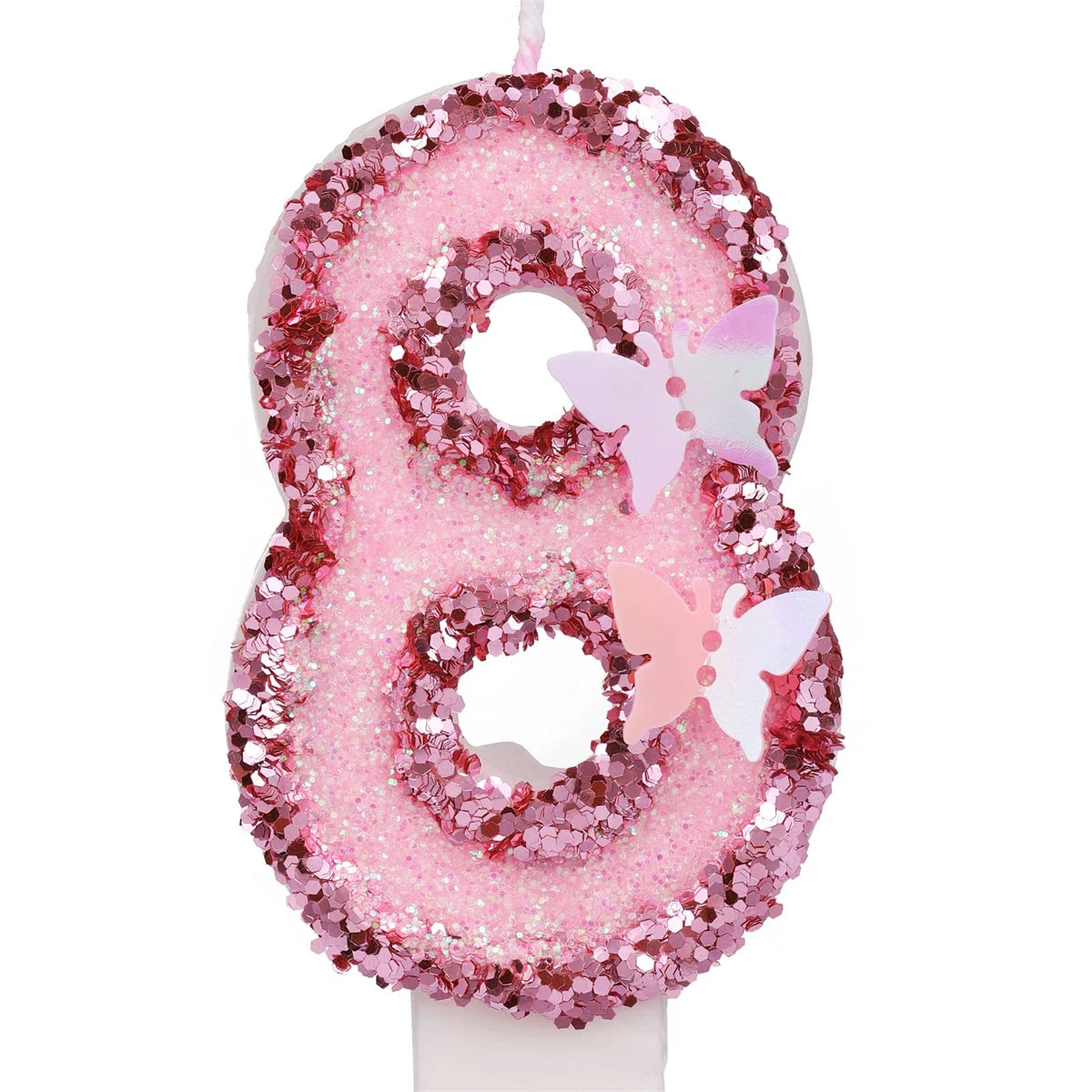 2.9inch Glitter Pink Butterfly Decorated Birthday Number Candle, Cake Decoration Sequin Butterfly Happy Birthday Gift Candles