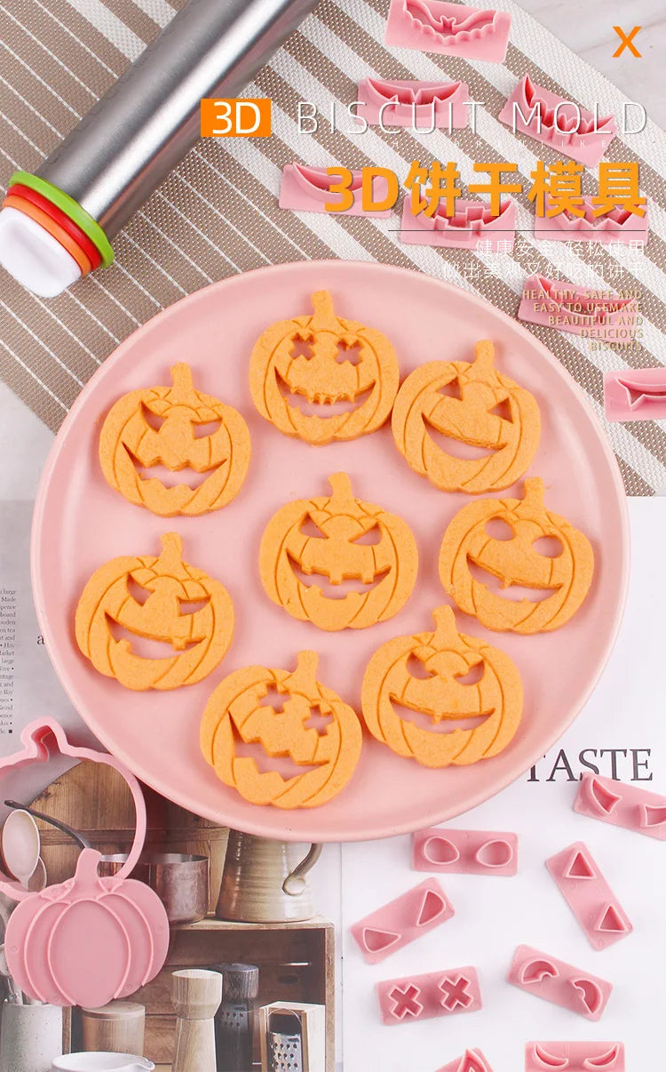 Halloween Cookie Mold Cartoon Pumpkin Head Baking Fondant Household 3D Stamp Hollow DIY Face Food Making Children Birthday Gifts