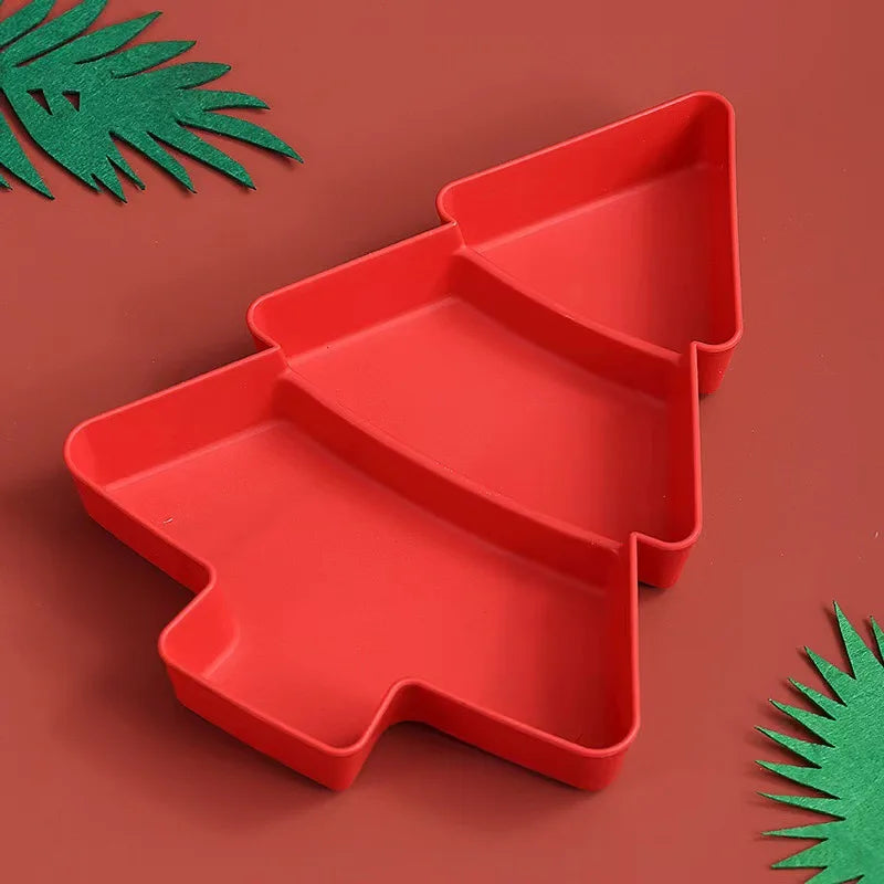 Creative Christmas Tree Shaped Tray Candy Snack Nuts and Dried Fruits Plastic Tray Bar Table Accessorie Dessert Plates Tableware