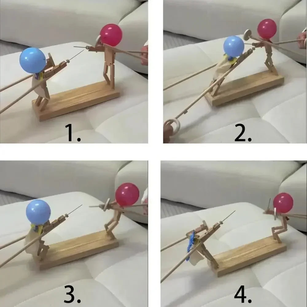 Balloon Battle Game for 2 Players Balloon Battle Handmade Wooden Fencing Puppet Head Inflatable Wooden Fighter Fast Paced