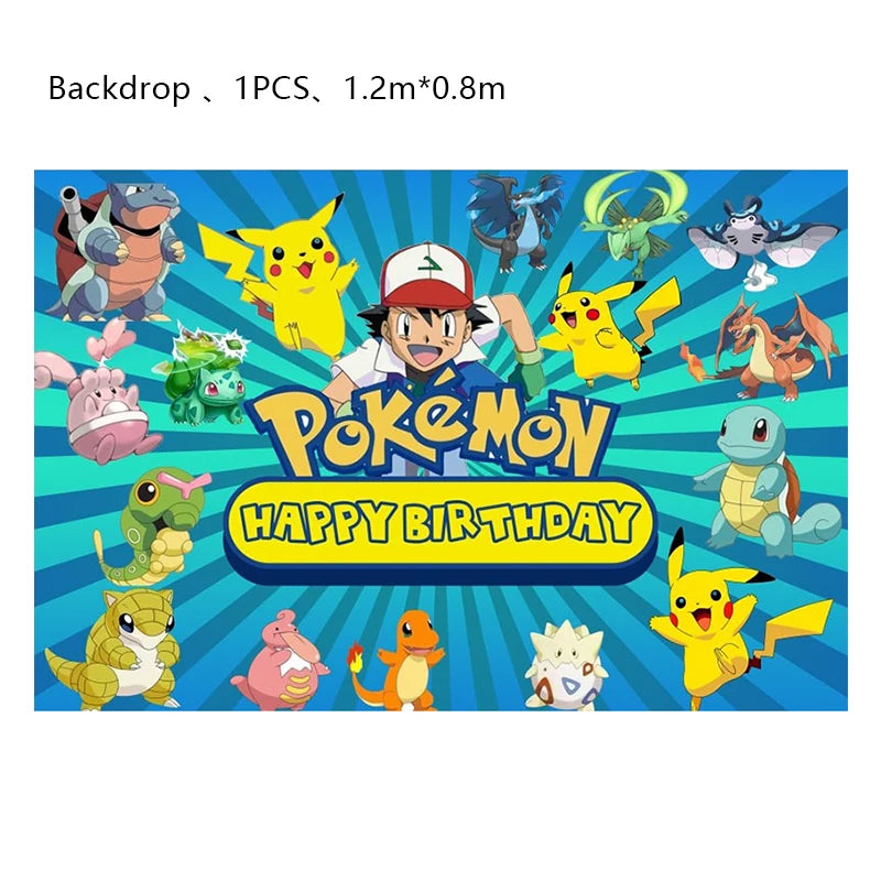 Pokemon Birthday Party Decoration Set – Pikachu Balloon, Banner & Disposable Tableware for Kids