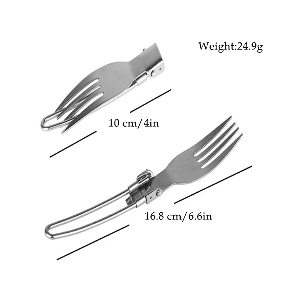 Camping Fork Spoon Outdoor Tableware Foldable Ultralight Stainless Steel Set Of Dishes For Camping Outdoor Cooking
