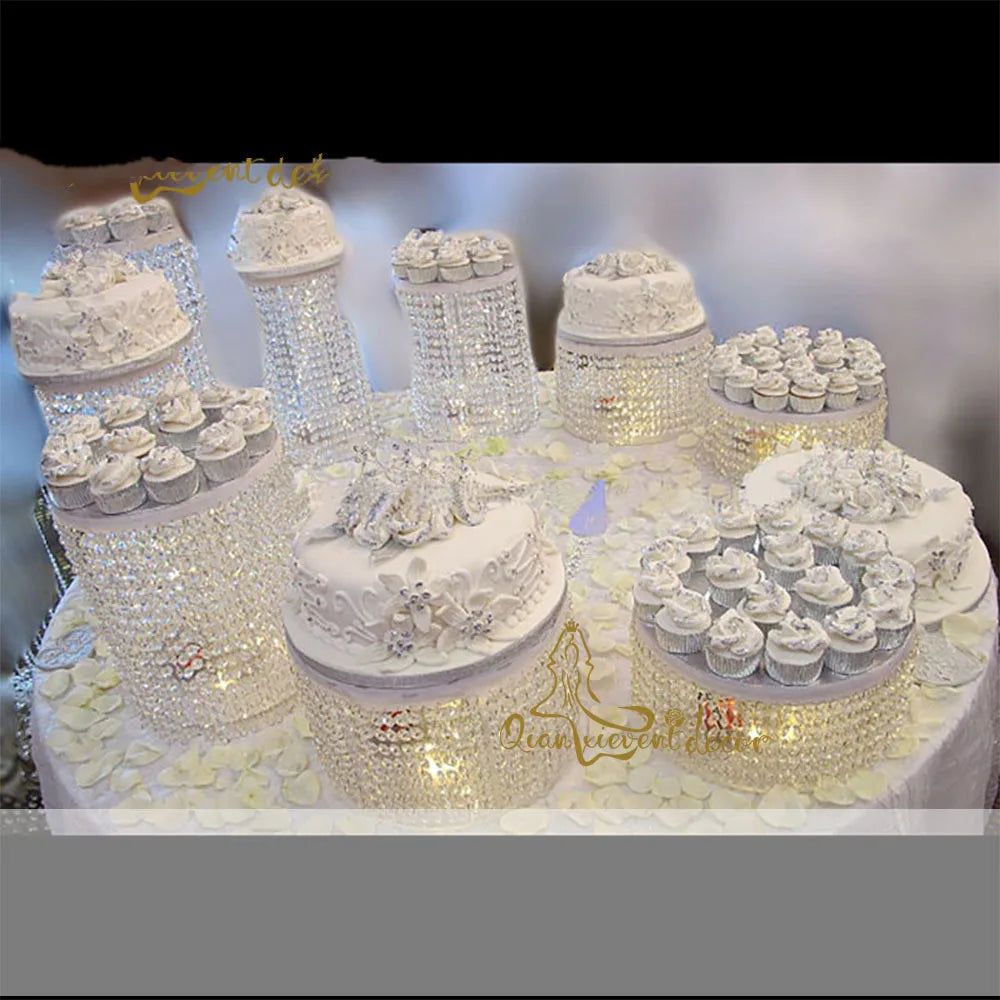 Sparkling Crystal clear garland chandelier wedding cake stand 9pcs/set birthday party supplies decorations for table centerpiece