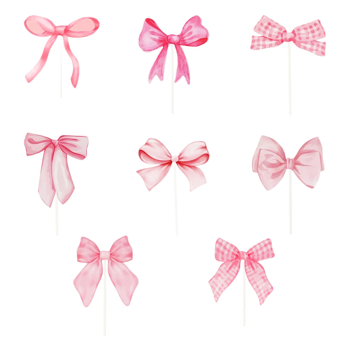 16pcs Pink Bow Shaped Cake Topper Happy Birthday Party Decoration Kids Girl Wedding Baby Shower Party Supplies Cupcake Decor