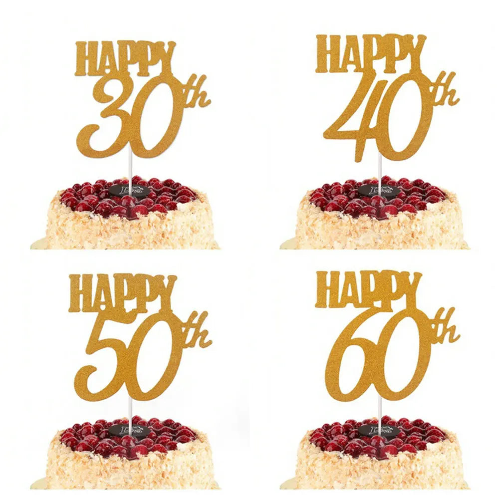 1PC Gold Happy 30th 40th 50th 60th Happy Birthday Cake Topper Paper Cake Decorating Supplies Birthday Party Decoration Supplies