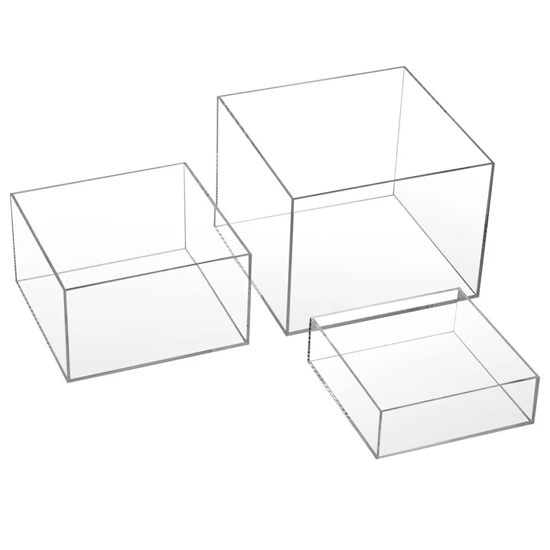 Acrylic Buffet Risers Set of 3 Food Display Cubes For Party Cube Nesting Risers Clear Hollow Box Wedding Cake Decorating Supply