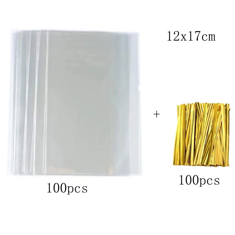 50-100p Transparent Cellophane Bags Clear OPP Plastic Bags Candy Lollipops Cooki Gifts Packaging Bag Party Favor Baking Supplies