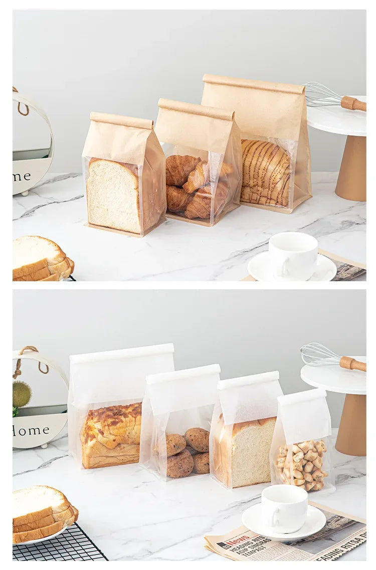 10-50pcs 4 Size Toast Bag Packaging Bag, Self Sealing Bread Bag Wire Rolled Edge Baking Transparent Biscuit Cake Bag Sealed Tea