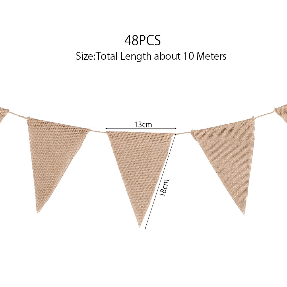 10M Burlap Flags Banner Triangle Bunting Flags Pennant Banner Brown Flags String Party Hanging Decor Supplies for Celebration