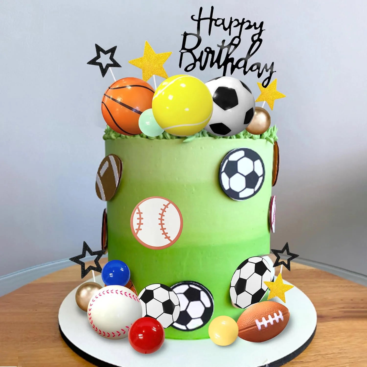 37 PCS Sports Cake Toppers Sports Cake Decoration with Soccer Football Baseball Basketball Tennis Golf for Boys Men Sports Theme