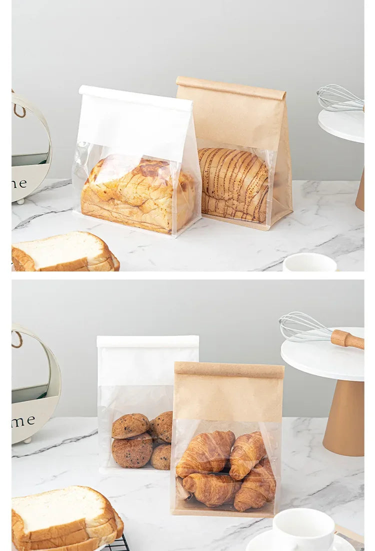 10-50pcs 4 Size Toast Bag Packaging Bag, Self Sealing Bread Bag Wire Rolled Edge Baking Transparent Biscuit Cake Bag Sealed Tea