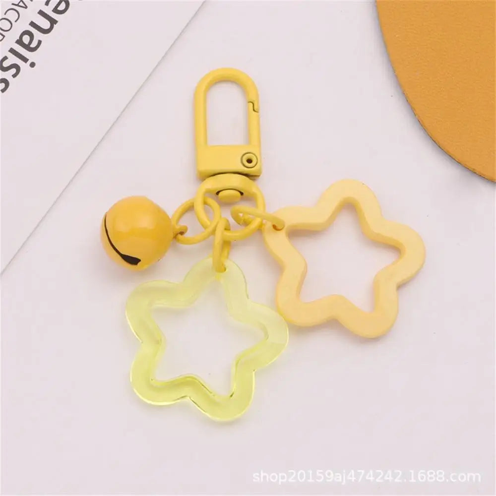 Colorful Acrylic Hollowed Out Pentacle Keychain Wommen Bag Pendents Cute Baking Paint Bell Accessories Headphone Cover Deco