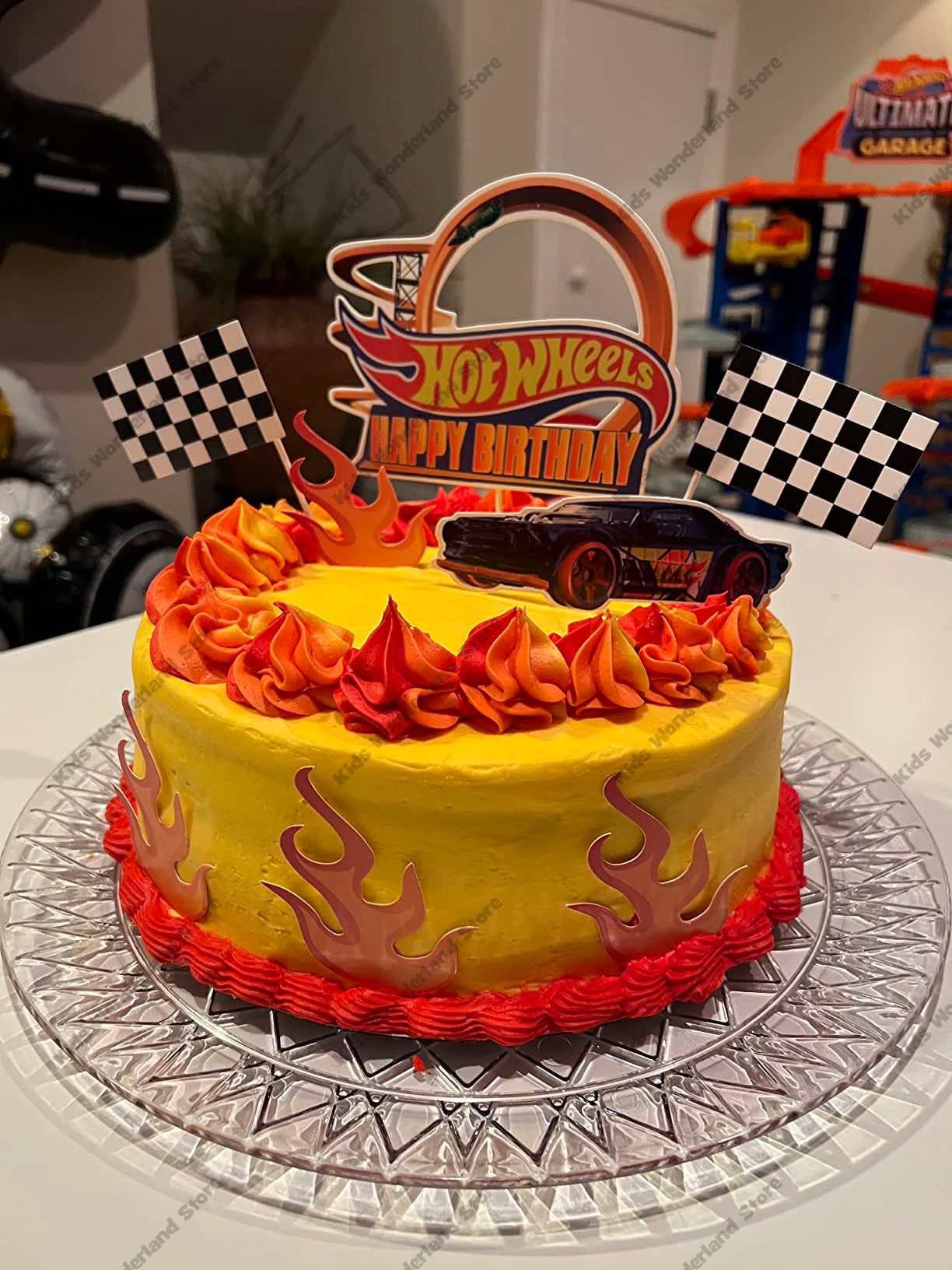 Hot wheels Fire Car Cake Topper Race Car Happy Birthday Party Supplies for Boys Gifts Baby Shower Party Favors Table Decorations