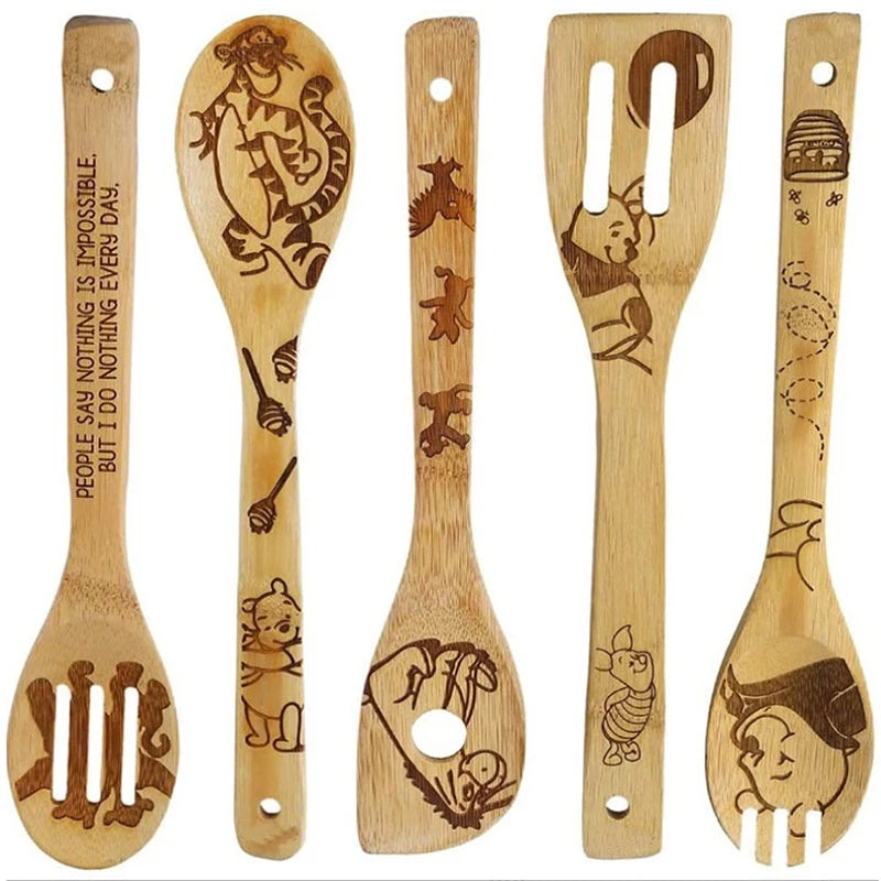 5PCS Disney Mickey Minnie Kitchen Product Anime Figure Spoon Shovel Toy Story Cartoon bamboo Shovel Kitchen baking tool set Gift
