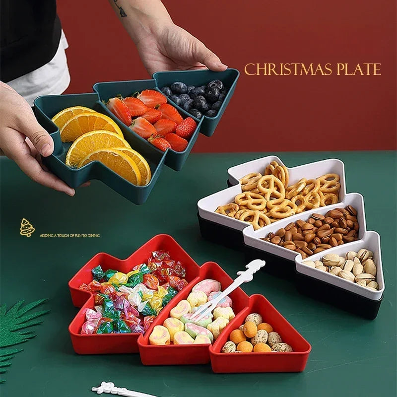 Creative Christmas Tree Shaped Tray Candy Snack Nuts and Dried Fruits Plastic Tray Bar Table Accessorie Dessert Plates Tableware