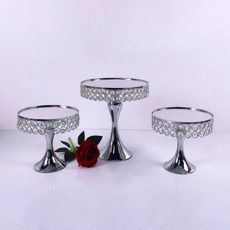 Luxury 3 to 16 pcs Crystal Round Candy Cake Stands , Party Wedding Props Gold Silver Cupcake Dessert Decorating Supplies