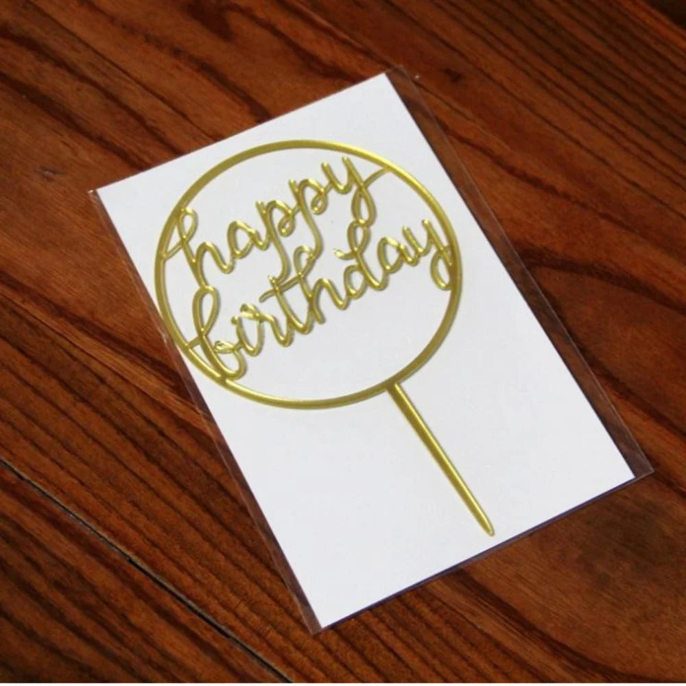 Happy Birthday Mirror Gold Acrylic Cake Topper Birthday Party Cake Decoration Cake Decoration Supplies Wholesale