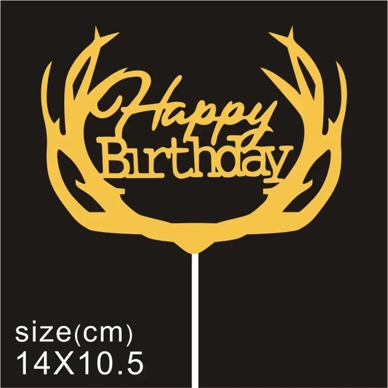 10 Pcs / Bag Gold Silver English Happy Birthday Cake Toppers Birthday Party Decorations Baking DIY Accessories