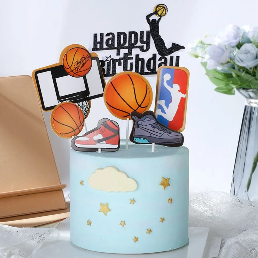 Adorable Basketball Cupcake Topper Happy Birthday Party Supplies Theme Sports Football Cake Decoration Sneakers Pattern Ornament