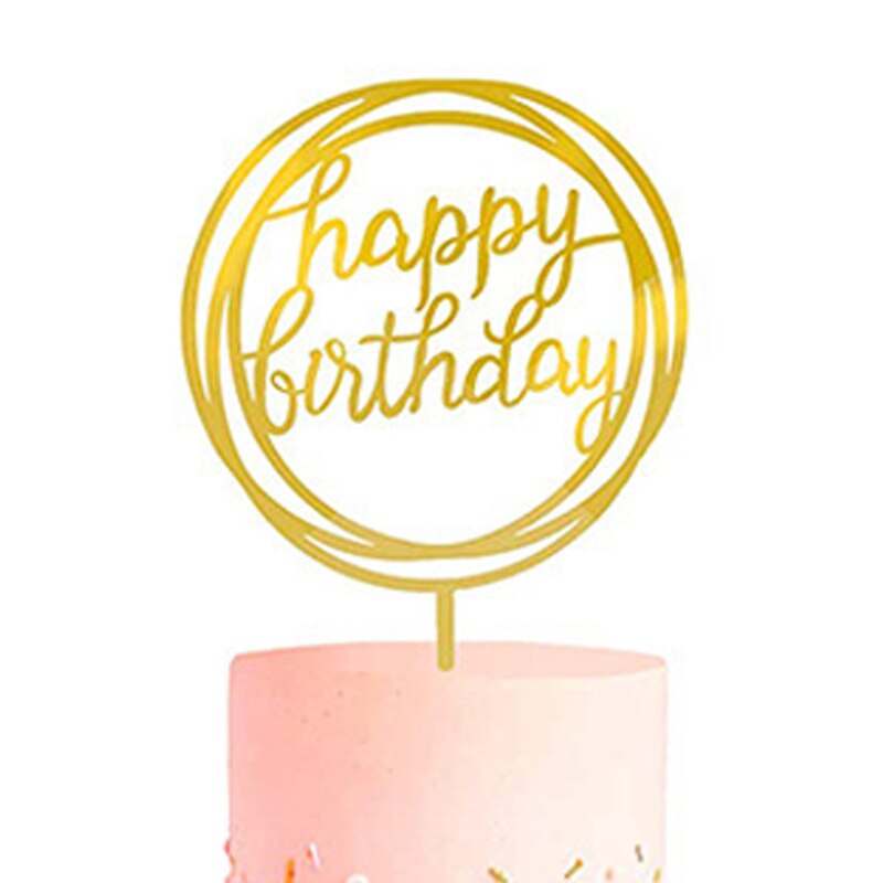 Happy Birthday Cake Topper Gold Acrylic Cake Topper decoration Wedding Party Baking DIY Dessert Cake Decor
