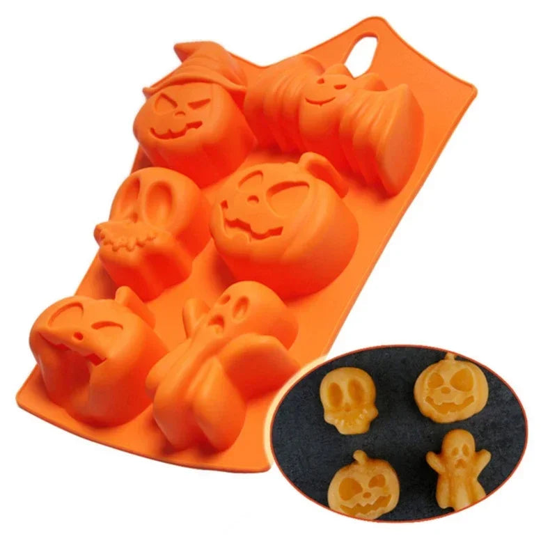 Halloween Chocolate Candy Mold 3D Pumpkin Bat Skull Jelly Biscuit Cake Mould Baking Tool Cookie Cutter Reusable DIY Model Party