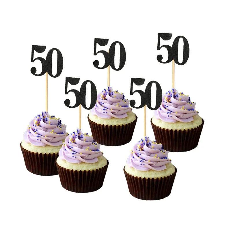10pcs 30 40 50 60 Years Old Cupcake Toppers Adult Birtday Anniversary Party Decoration 30th 40th 50th 60th Dessert Cake Supplies