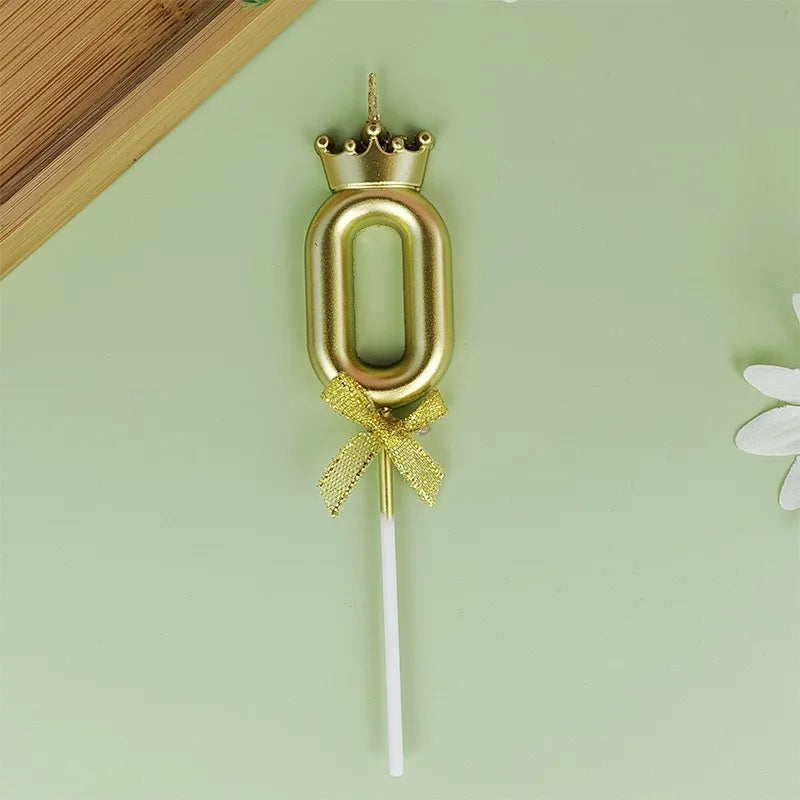 Golden Crown Bowknot Digital Candle Birthday Cake Decoration Valentine&