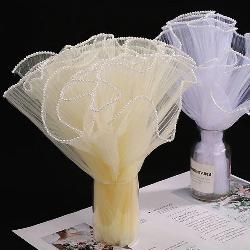 28cmx400cm Flower Wrapping Paper Pearl Wave Yarn Lace Mesh Florist Bouquet Valentine&