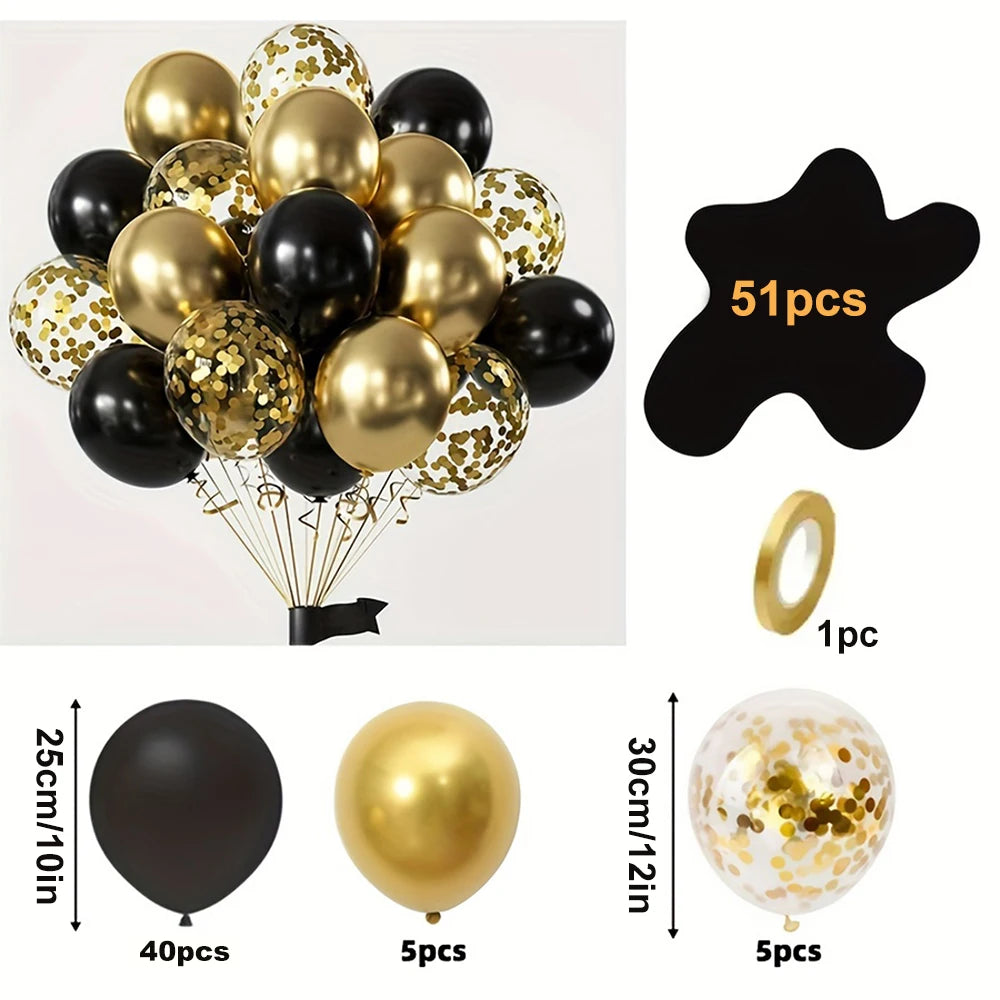16pcs Black and Metallic Gold Balloons for Birthday Wedding Graduation Party Decorations