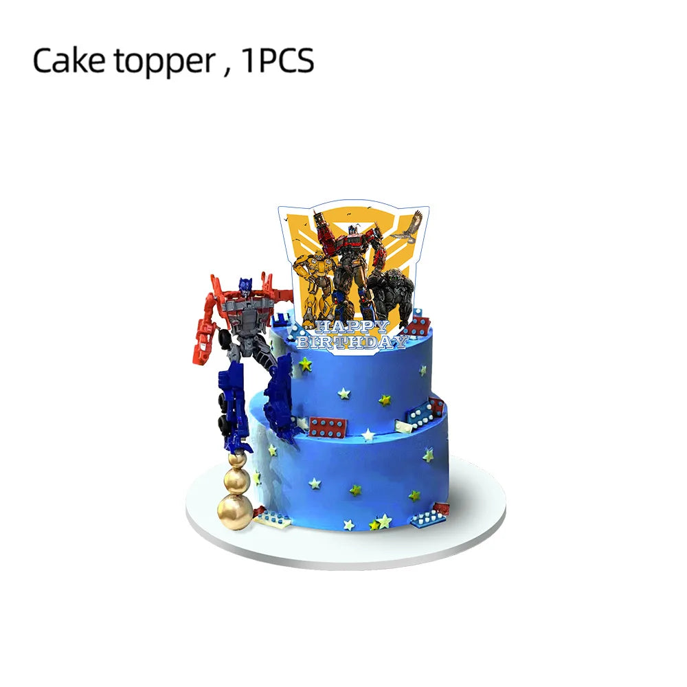 Transformation Cake Topper Birthday Decor Bumblebee Cake Decor Flag Baby Shower Optimus Baking DIY Supplies Kid Boys Favors Gift