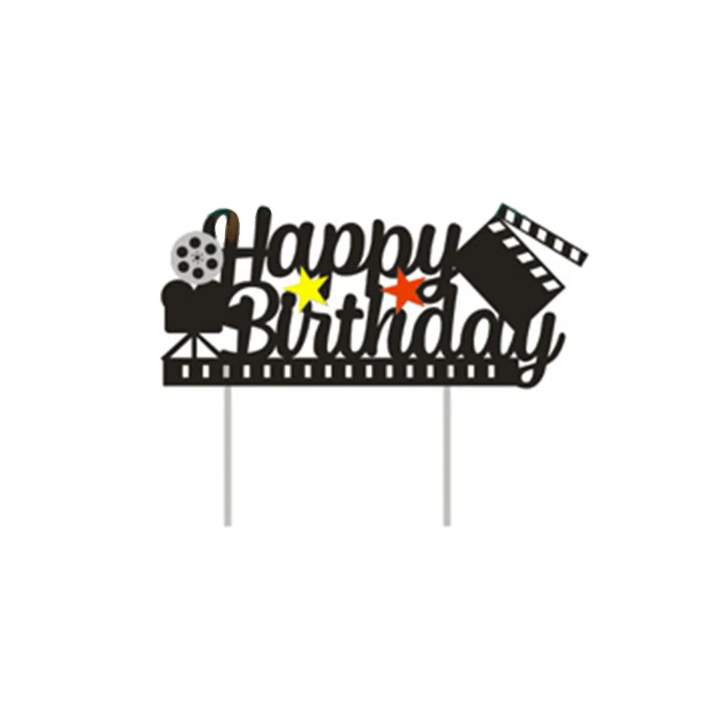 Movie Themed Party cake decor Cake topper banner Popcorn Cinema Ticket Lamplight Camera Movie Night Party Decoration cake topper