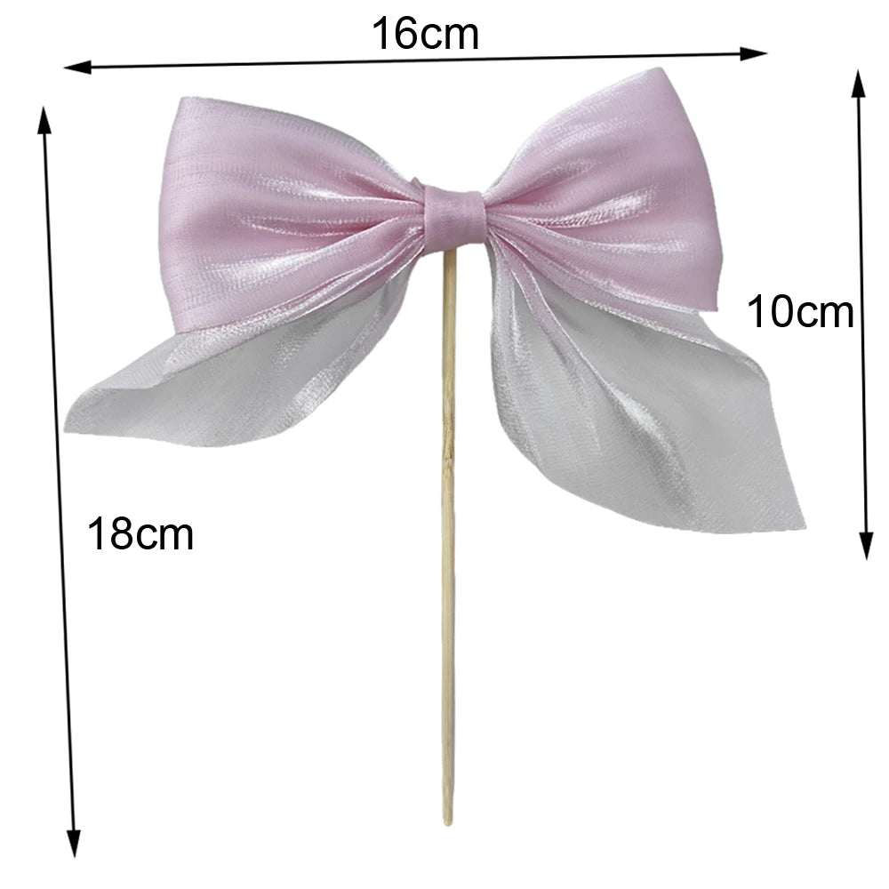 Pink Bow Cupcake Topper Pink Ballet Ribbon Bow Cake Decor Bow Themed Birthday Wedding Baby Shower Cake Topper Decor Supplies