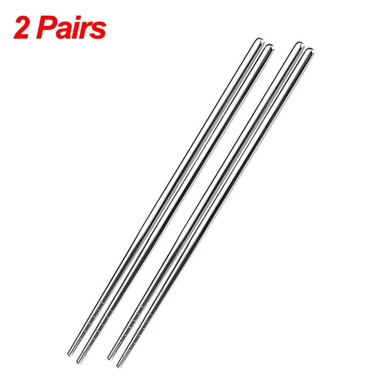 1/2/5 Pairs Chinese Chopsticks Stainless Steel Non-slip Sushi Chopstick Korean Japanese Food Metal Sticks Kitchen Tableware Set