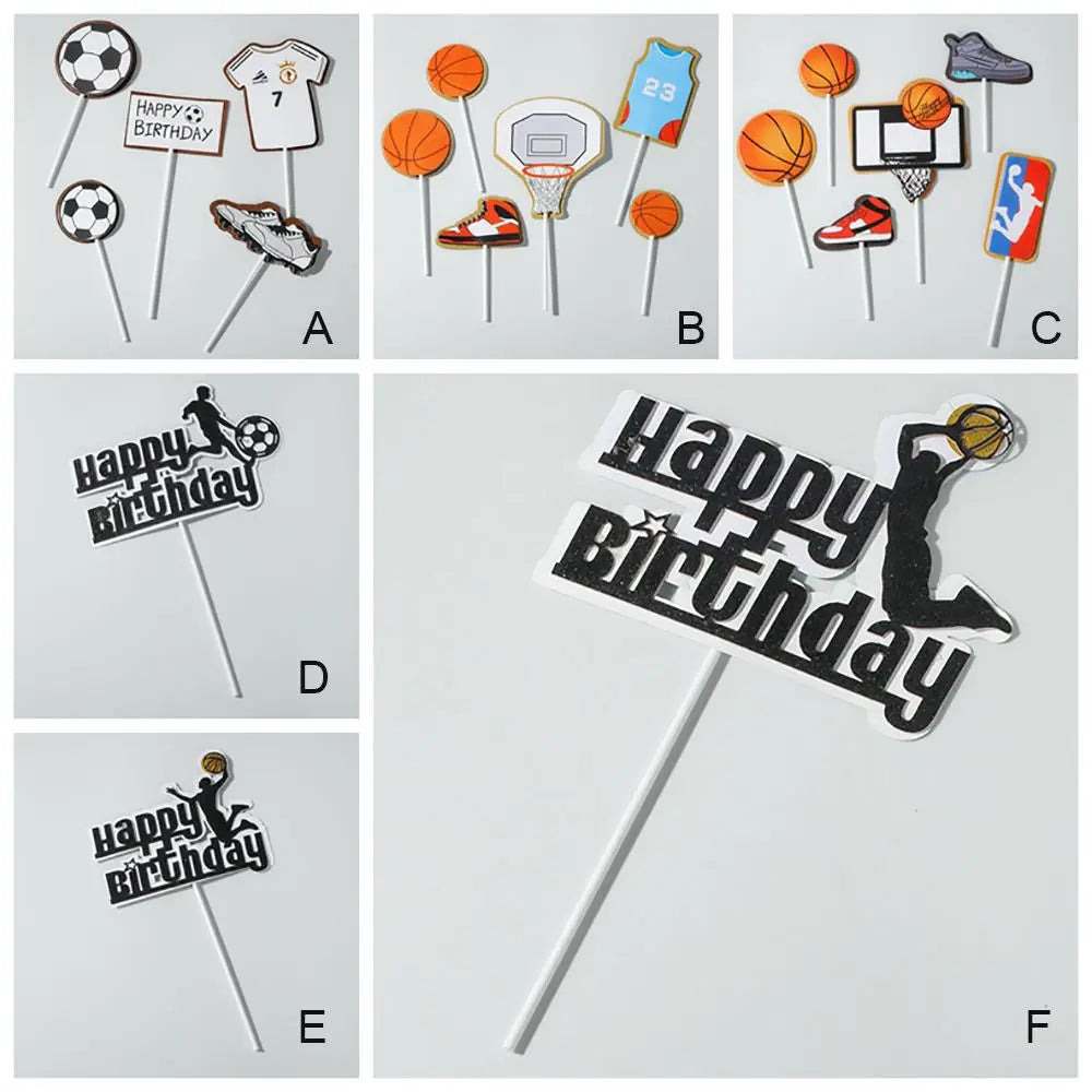 Adorable Basketball Cupcake Topper Happy Birthday Party Supplies Theme Sports Football Cake Decoration Sneakers Pattern Ornament