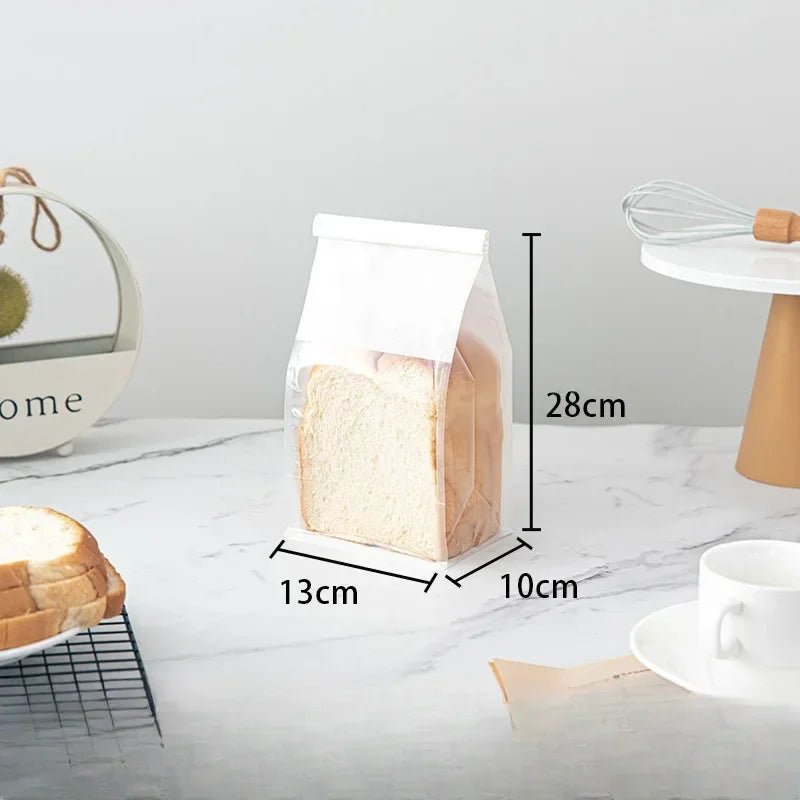 10-50pcs 4 Size Toast Bag Packaging Bag, Self Sealing Bread Bag Wire Rolled Edge Baking Transparent Biscuit Cake Bag Sealed Tea