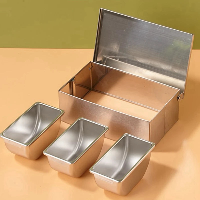 TKOH-Section Seasoning Box Stainless Steel Ingredients Box Cheese Sauce Salt Sugar Box Spice Jar Baking Tool