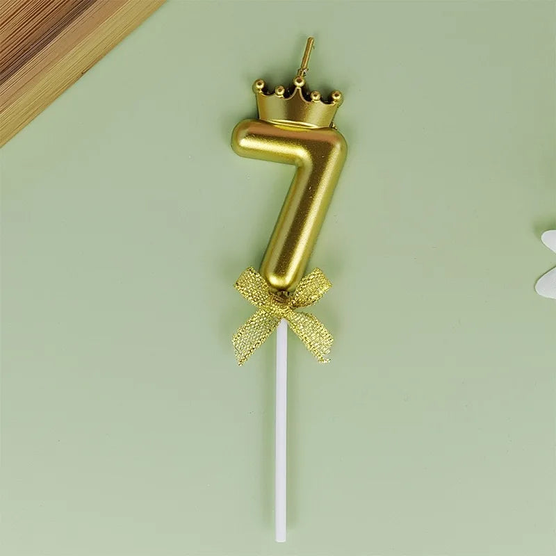 Golden Crown Bowknot Digital Candle Birthday Cake Decoration Valentine&