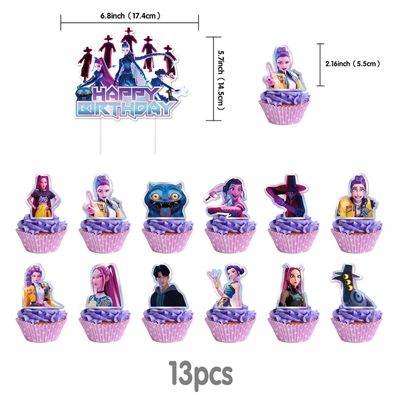 Demon Hunters Paper Cupcakes Topper Decor Birthday Cake Topper Set K-pop Anime Movie Demon Hunters Girls Party Cake Decoration