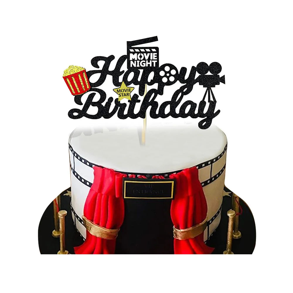 Movie Themed Party cake decor Cake topper banner Popcorn Cinema Ticket Lamplight Camera Movie Night Party Decoration cake topper